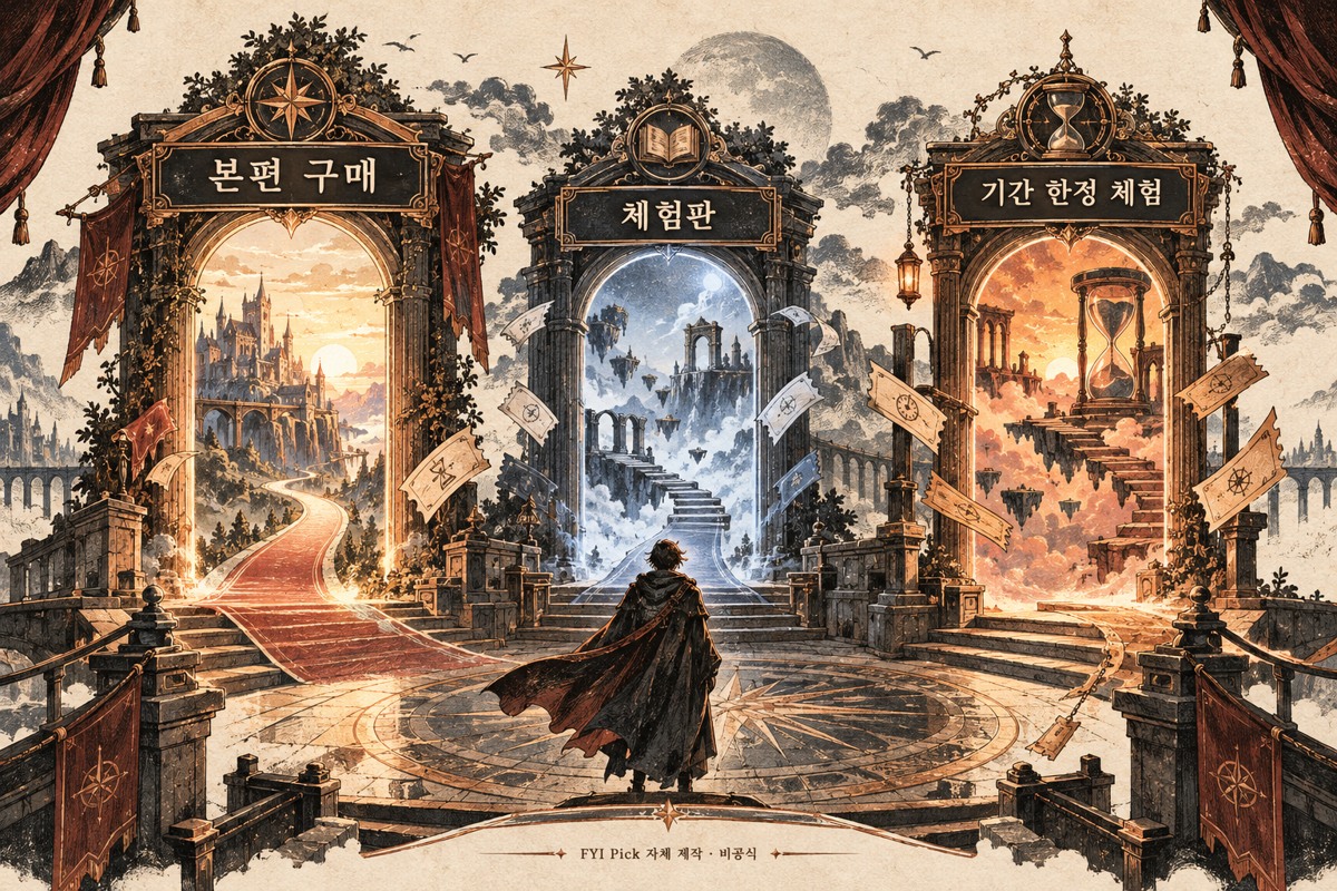 본편 구매와 체험판 및 기간 한정 체험을 구분하는 자체 제작 삽화